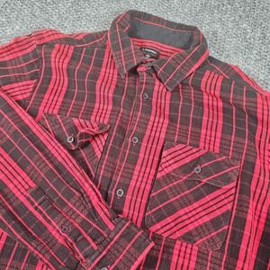 J. Peterman Mens‎ Flannel Shirt Red Black Plaid Long Sleeve Button Down